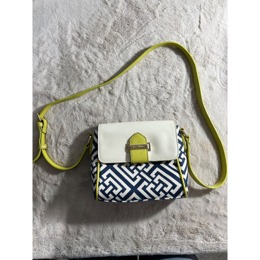 Spartina 449 Crossbody Bag Navy White Geometric Print With Lime Green Accents Ad